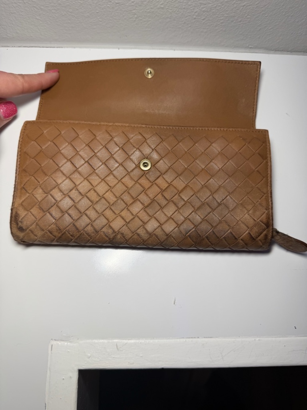 Bottega Veneta Woven Leather Snap Wallet in Tan (fair) - Picture 3 of 13